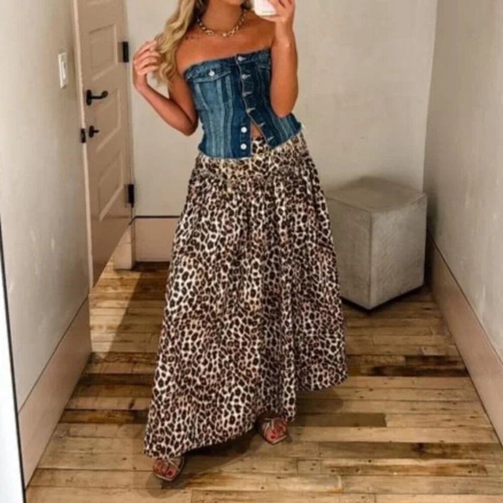 Anthropologie Mare Mare Basque-Waist Maxi Skirt Leopard Animal Print Size XL NWT - Picture 7 of 12